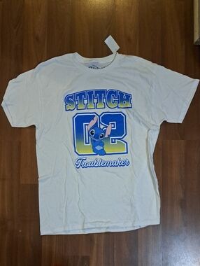 Disney White Stitch '02' Troublemaker Short Sleeve Tee